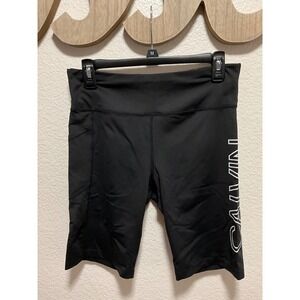Calvin Klein Womens Black Biker Shorts With Side Logo Pockets